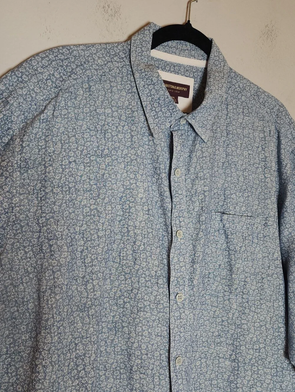 Johnston & Murphy Linen Blend Blue Floral Long Sleeve Button Up Shirt Men's XXL